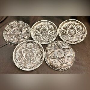 Anchor Hocking Vintage Set of 5 Clear Pressed Glass Star of David Coasters MCM